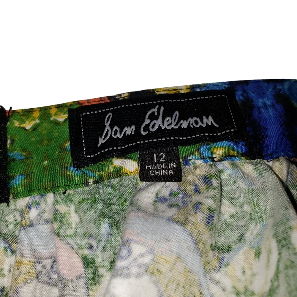 Sam Edelman Tulum Parrot Print Midi Skirt Size 12 Crochet Panels Bird Rockabilly